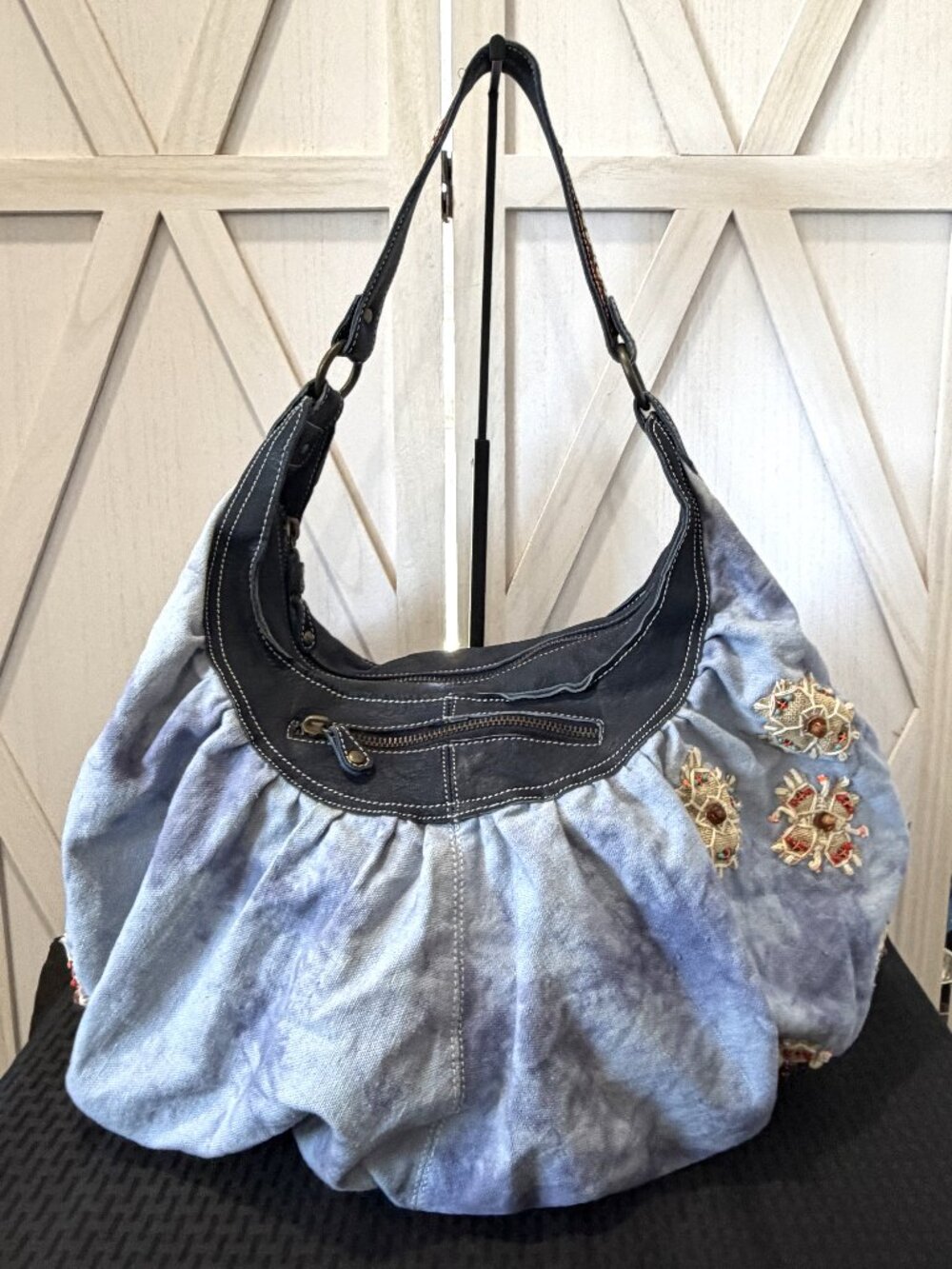 Free People Blue Tie-Dye Embroidered Boho Hobo Shoulder Bag
